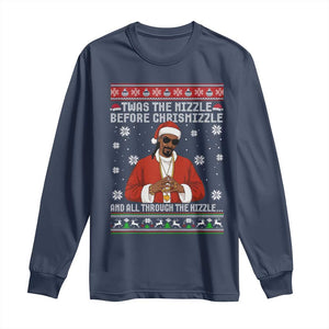 Funny Rapper Christmas Long Sleeve Shirt Gangsta Twas the Nizzle Before Chrismizzle Ugly Xmas TS10 Navy Print Your Wear