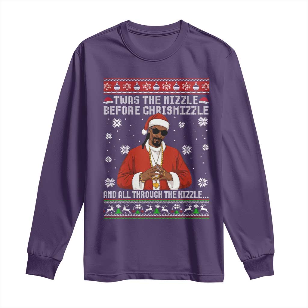 Funny Rapper Christmas Long Sleeve Shirt Gangsta Twas the Nizzle Before Chrismizzle Ugly Xmas TS10 Purple Print Your Wear