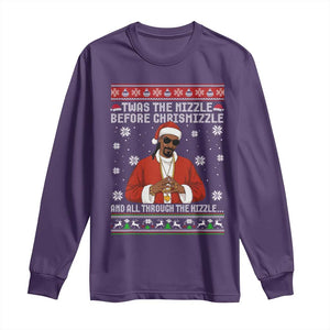 Funny Rapper Christmas Long Sleeve Shirt Gangsta Twas the Nizzle Before Chrismizzle Ugly Xmas TS10 Purple Print Your Wear
