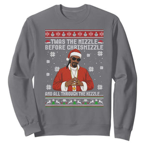 Funny Rapper Christmas Sweatshirt Gangsta Twas the Nizzle Before Chrismizzle Ugly Xmas TS10 Charcoal Print Your Wear