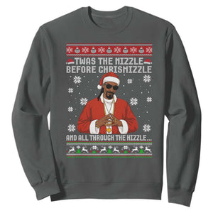 Funny Rapper Christmas Sweatshirt Gangsta Twas the Nizzle Before Chrismizzle Ugly Xmas TS10 Dark Heather Print Your Wear