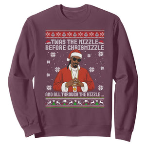 Funny Rapper Christmas Sweatshirt Gangsta Twas the Nizzle Before Chrismizzle Ugly Xmas TS10 Maroon Print Your Wear