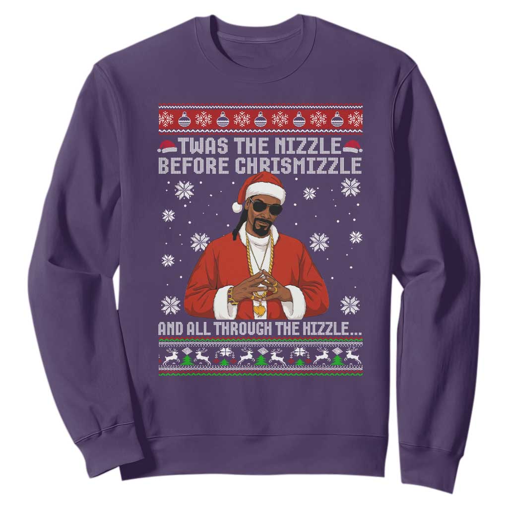 Funny Rapper Christmas Sweatshirt Gangsta Twas the Nizzle Before Chrismizzle Ugly Xmas TS10 Purple Print Your Wear