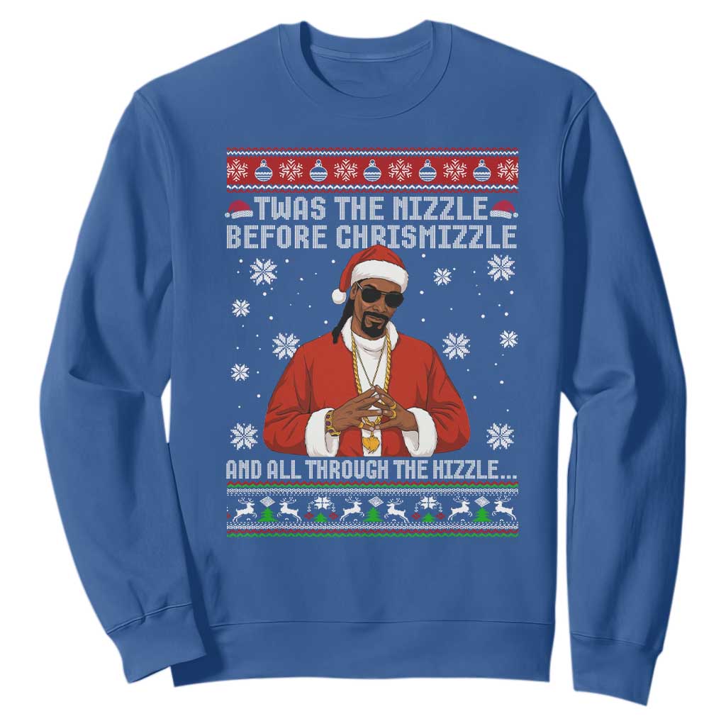 Funny Rapper Christmas Sweatshirt Gangsta Twas the Nizzle Before Chrismizzle Ugly Xmas TS10 Royal Blue Print Your Wear