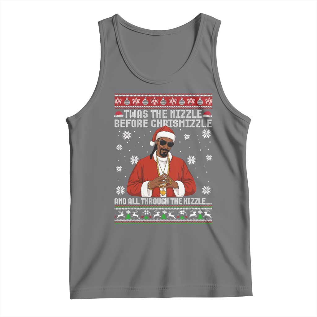 Funny Rapper Christmas Tank Top Gangsta Twas the Nizzle Before Chrismizzle Ugly Xmas TS10 Black Heather Print Your Wear