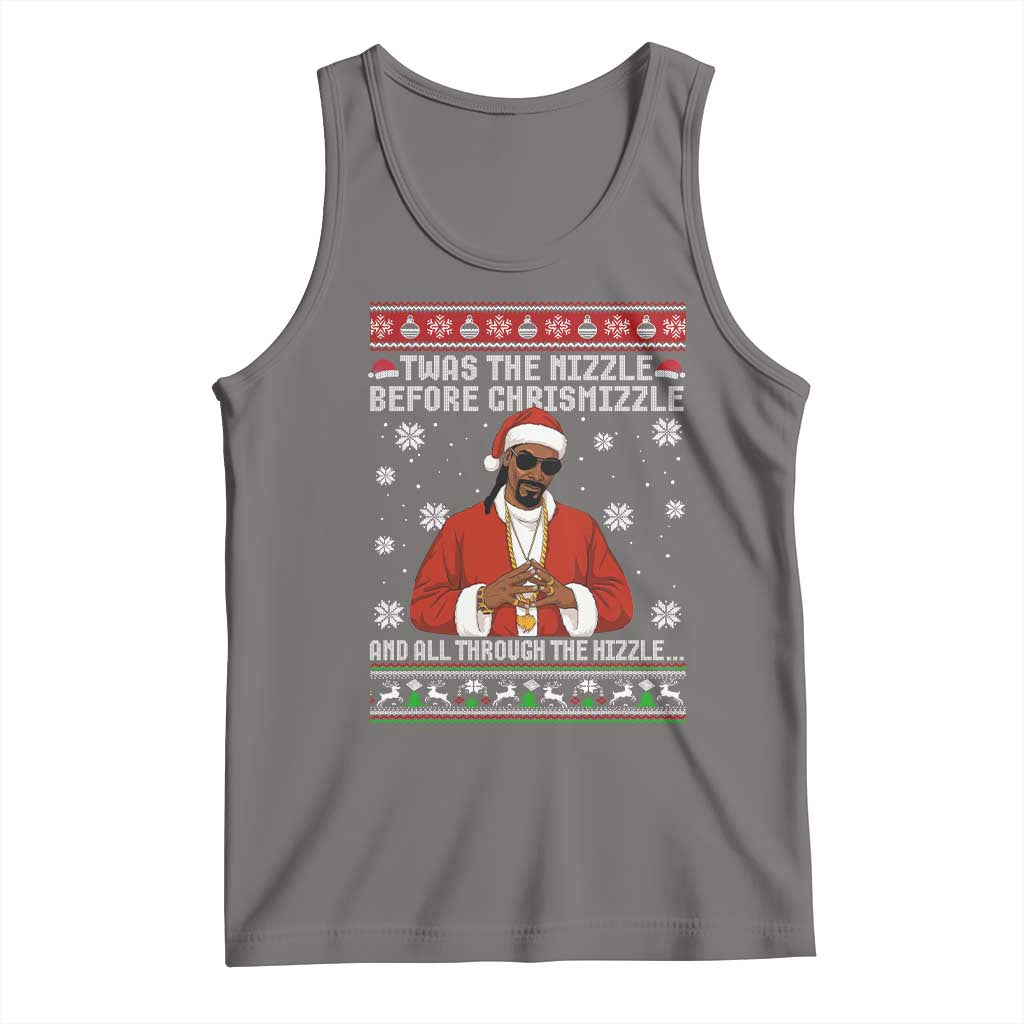 Funny Rapper Christmas Tank Top Gangsta Twas the Nizzle Before Chrismizzle Ugly Xmas TS10 Deep Heather Print Your Wear