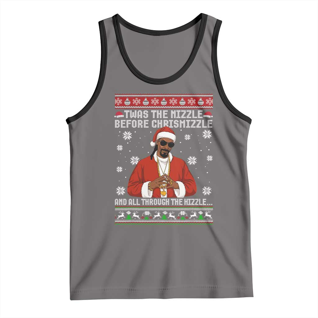 Funny Rapper Christmas Tank Top Gangsta Twas the Nizzle Before Chrismizzle Ugly Xmas TS10 Deep Heather Black Print Your Wear