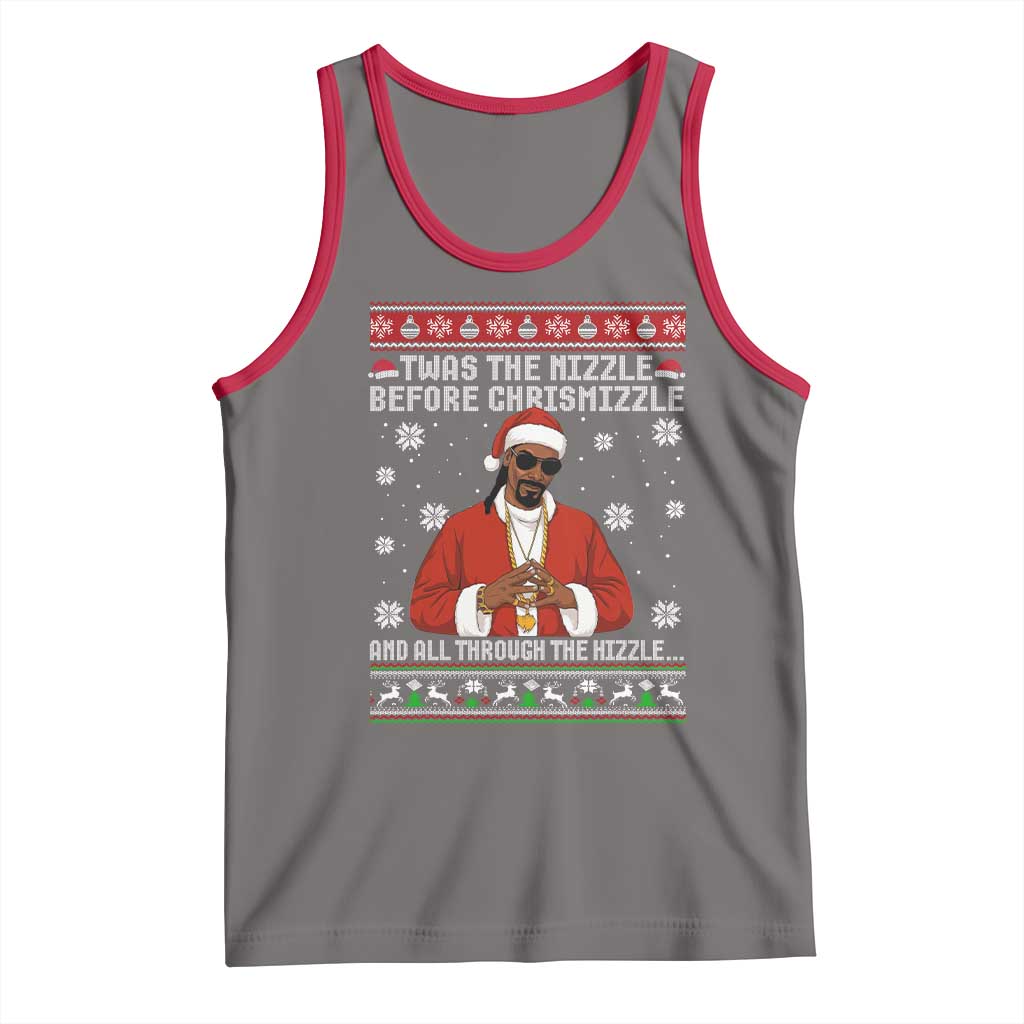 Funny Rapper Christmas Tank Top Gangsta Twas the Nizzle Before Chrismizzle Ugly Xmas TS10 Deep Heather Red Print Your Wear