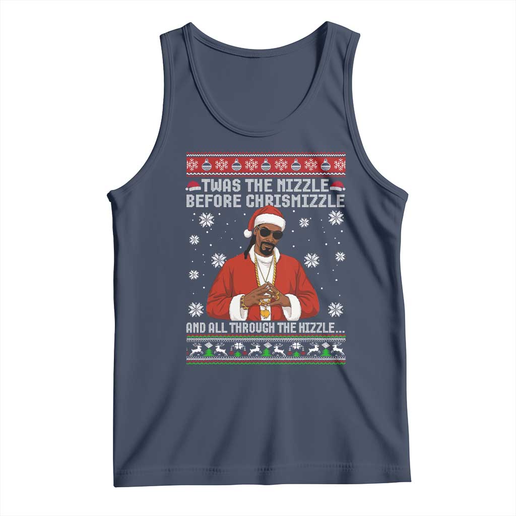 Funny Rapper Christmas Tank Top Gangsta Twas the Nizzle Before Chrismizzle Ugly Xmas TS10 Navy Print Your Wear