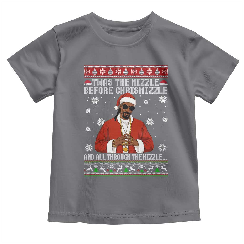 Funny Rapper Christmas Toddler T Shirt Gangsta Twas the Nizzle Before Chrismizzle Ugly Xmas TS10 Charcoal Print Your Wear