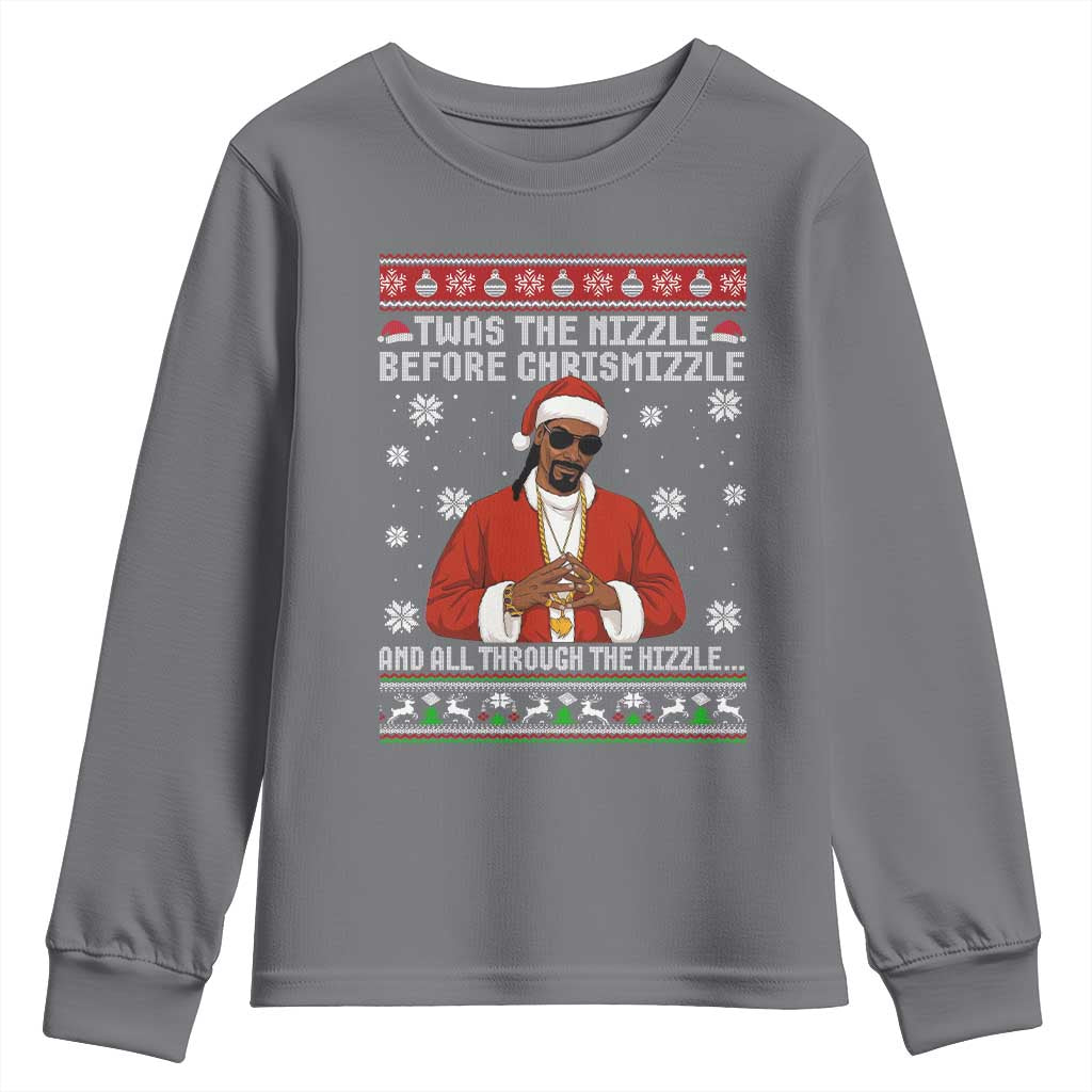 Funny Rapper Christmas Youth Sweatshirt Gangsta Twas the Nizzle Before Chrismizzle Ugly Xmas TS10 Charcoal Print Your Wear