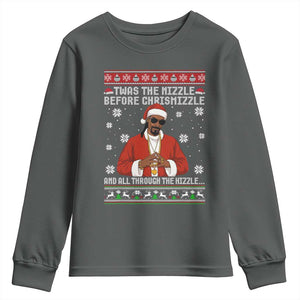 Funny Rapper Christmas Youth Sweatshirt Gangsta Twas the Nizzle Before Chrismizzle Ugly Xmas TS10 Dark Heather Print Your Wear