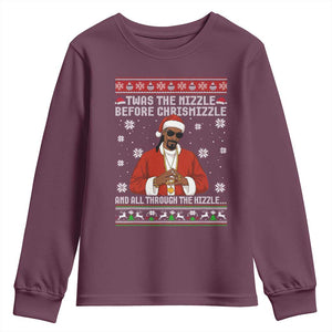 Funny Rapper Christmas Youth Sweatshirt Gangsta Twas the Nizzle Before Chrismizzle Ugly Xmas TS10 Maroon Print Your Wear