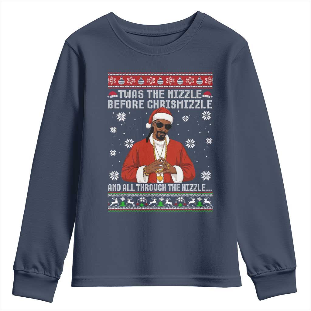 Funny Rapper Christmas Youth Sweatshirt Gangsta Twas the Nizzle Before Chrismizzle Ugly Xmas TS10 Navy Print Your Wear