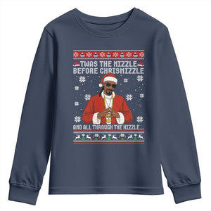 Funny Rapper Christmas Youth Sweatshirt Gangsta Twas the Nizzle Before Chrismizzle Ugly Xmas TS10 Navy Print Your Wear