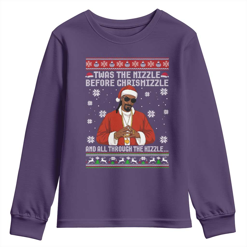 Funny Rapper Christmas Youth Sweatshirt Gangsta Twas the Nizzle Before Chrismizzle Ugly Xmas TS10 Purple Print Your Wear