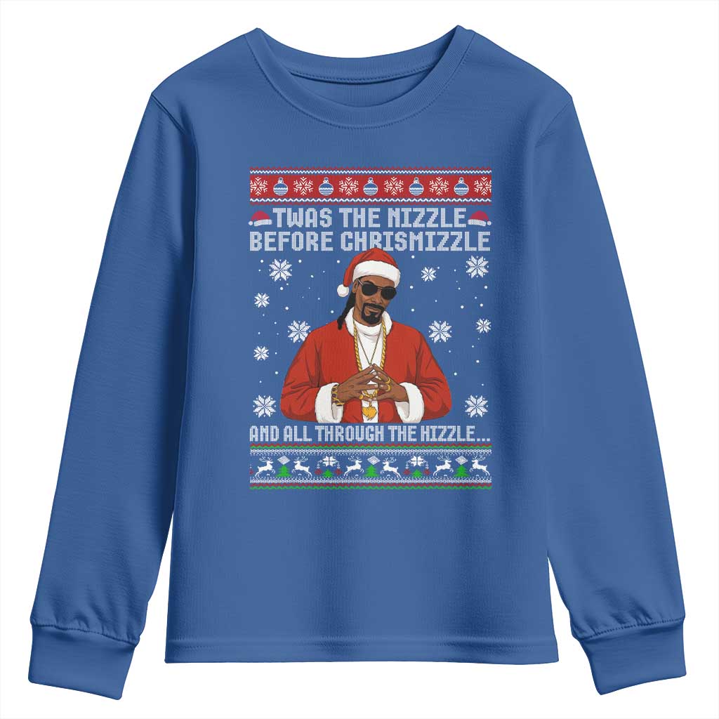 Funny Rapper Christmas Youth Sweatshirt Gangsta Twas the Nizzle Before Chrismizzle Ugly Xmas TS10 Royal Blue Print Your Wear