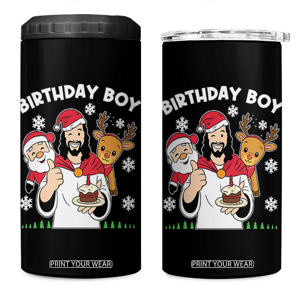 Birthday Boy Jesus Christmas 4 in 1 Can Cooler Tumbler Christian Xmas TS10 One Size: 16 oz Black Print Your Wear