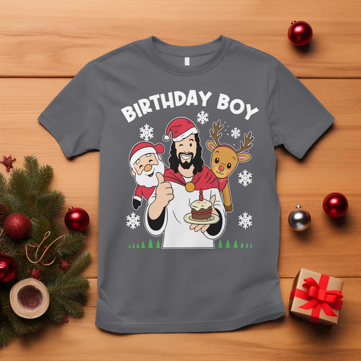 Birthday Boy Jesus Christmas T Shirt Christian Xmas TS10 Charcoal Print Your Wear