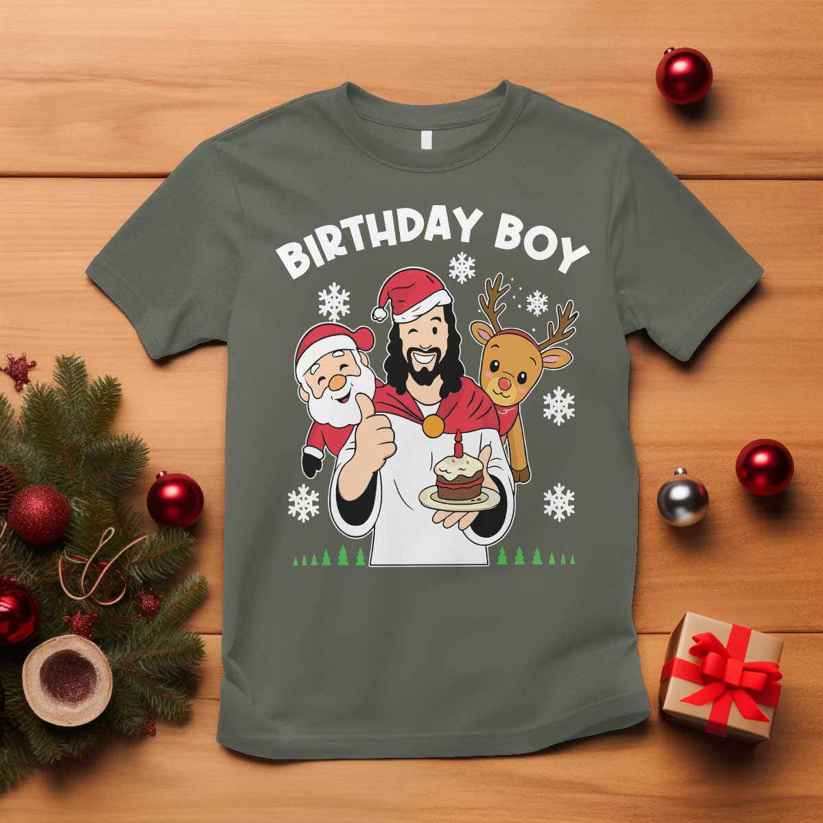 Birthday Boy Jesus Christmas T Shirt Christian Xmas TS10 Military Green Print Your Wear