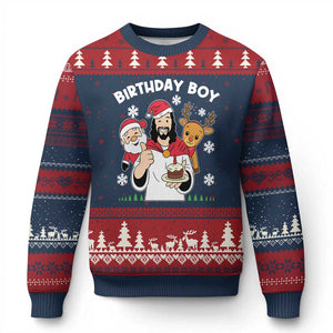 Birthday Boy Jesus Xmas Ugly Christmas Sweater Christian Xmas TS10 Navy Red Print Your Wear