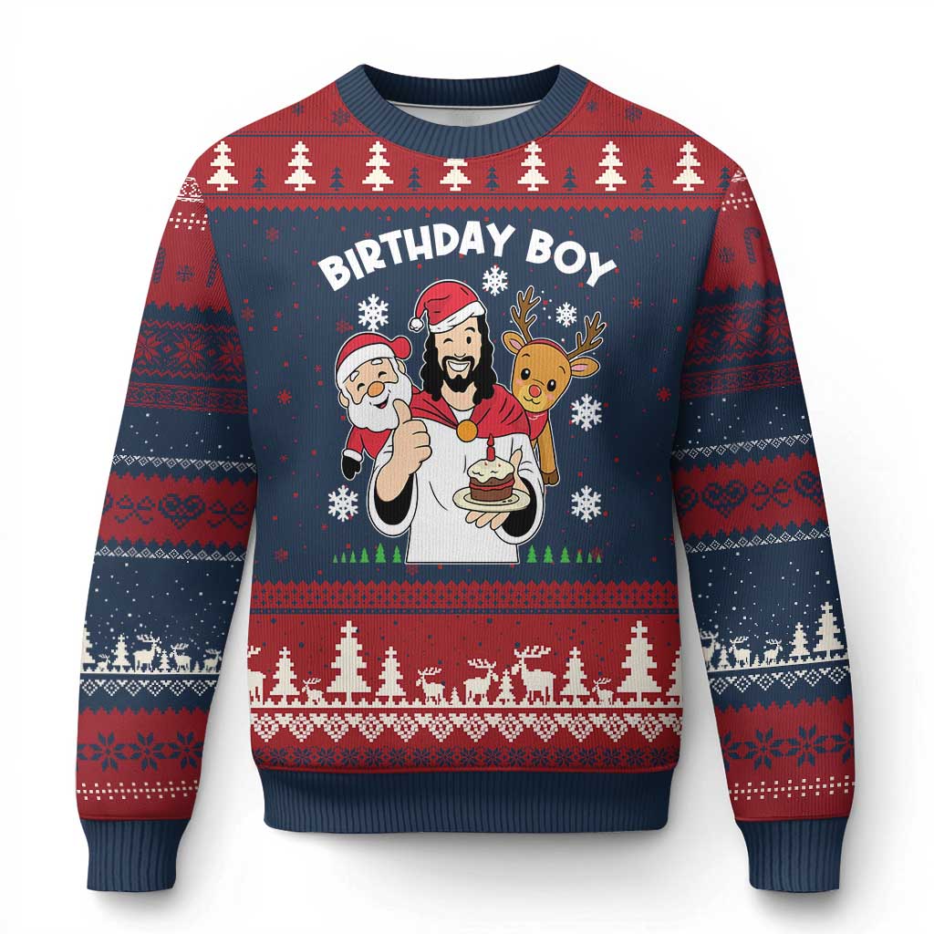 Birthday Boy Jesus Xmas Ugly Christmas Sweater Christian Xmas TS10 Navy Red Print Your Wear