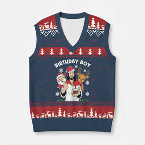 Birthday Boy Jesus Xmas V-Neck Knit Sweater Vest Christian Xmas TS10 Navy Red Print Your Wear