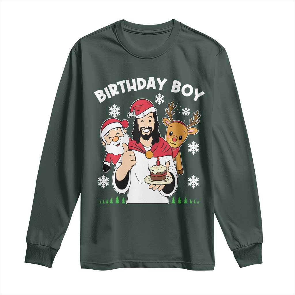 Birthday Boy Jesus Christmas Long Sleeve Shirt Christian Xmas TS10 Dark Forest Green Print Your Wear