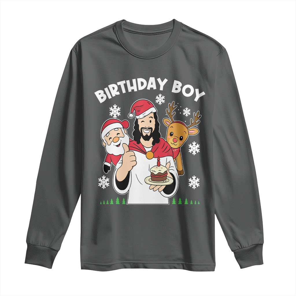 Birthday Boy Jesus Christmas Long Sleeve Shirt Christian Xmas TS10 Dark Heather Print Your Wear