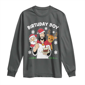 Birthday Boy Jesus Christmas Long Sleeve Shirt Christian Xmas TS10 Dark Heather Print Your Wear
