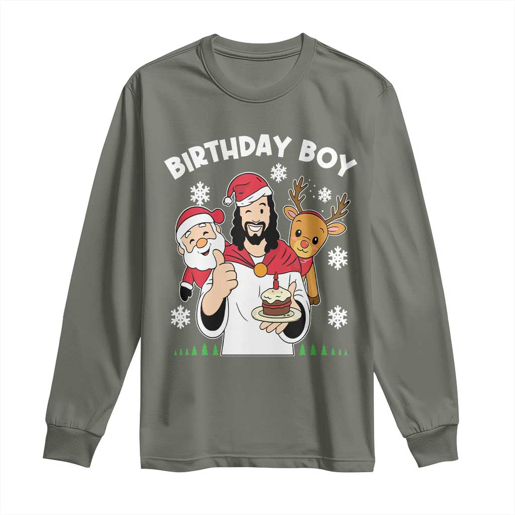 Birthday Boy Jesus Christmas Long Sleeve Shirt Christian Xmas TS10 Military Green Print Your Wear