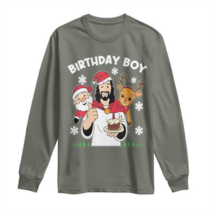 Birthday Boy Jesus Christmas Long Sleeve Shirt Christian Xmas TS10 Military Green Print Your Wear