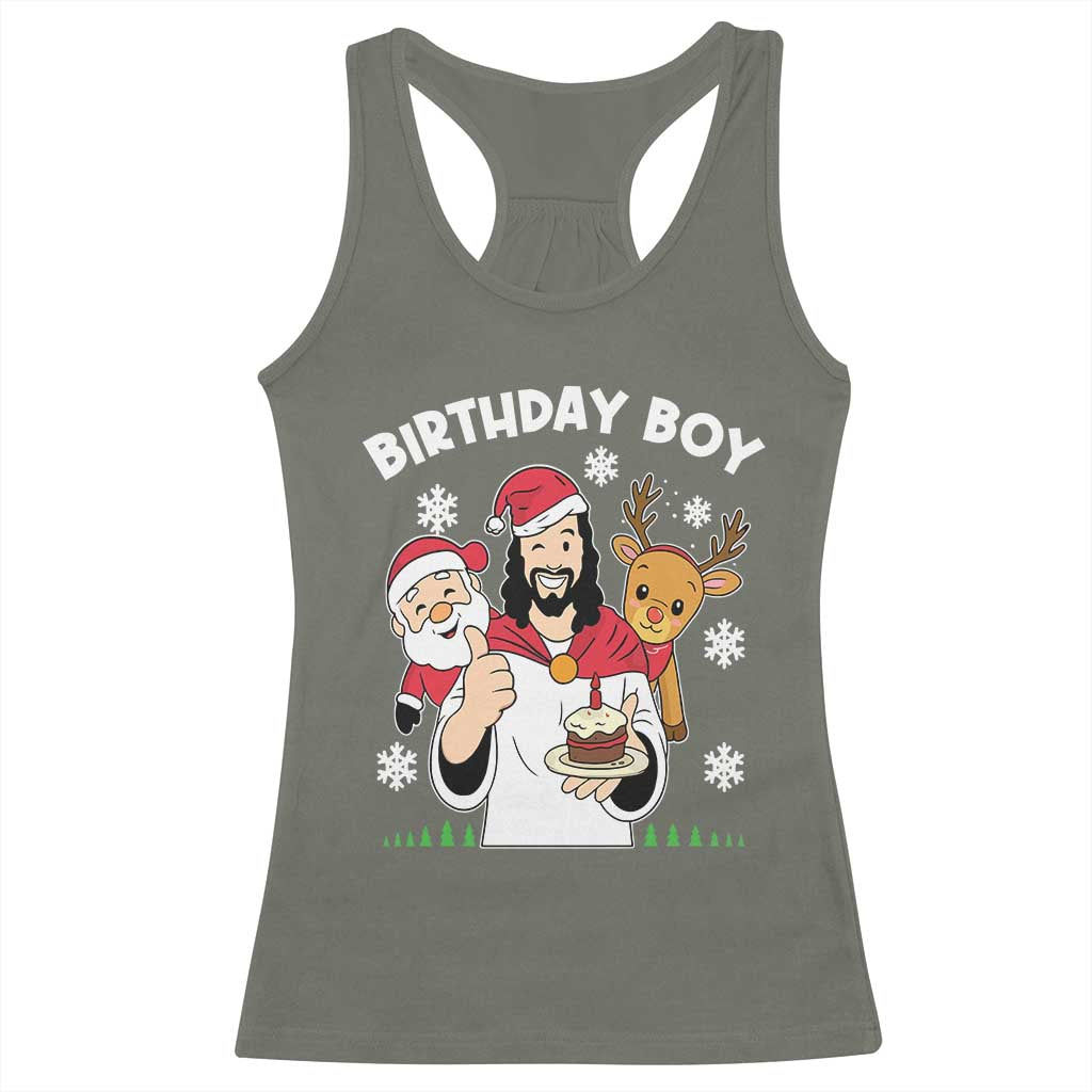 Birthday Boy Jesus Christmas Racerback Tank Top Christian Xmas TS10 Military Green Print Your Wear