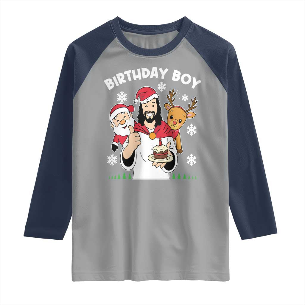 Birthday Boy Jesus Christmas Raglan Shirt Christian Xmas TS10 Sport Gray Navy Print Your Wear