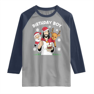 Birthday Boy Jesus Christmas Raglan Shirt Christian Xmas TS10 Sport Gray Navy Print Your Wear