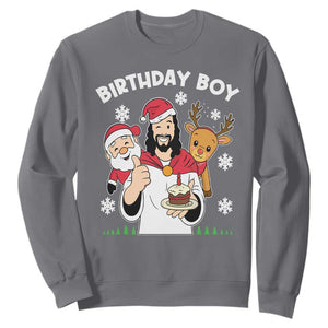 Birthday Boy Jesus Christmas Sweatshirt Christian Xmas TS10 Charcoal Print Your Wear
