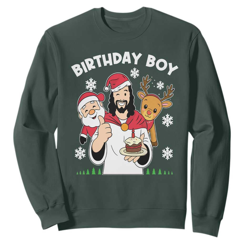 Birthday Boy Jesus Christmas Sweatshirt Christian Xmas TS10 Dark Forest Green Print Your Wear