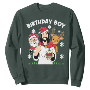 Birthday Boy Jesus Christmas Sweatshirt Christian Xmas TS10 Dark Forest Green Print Your Wear