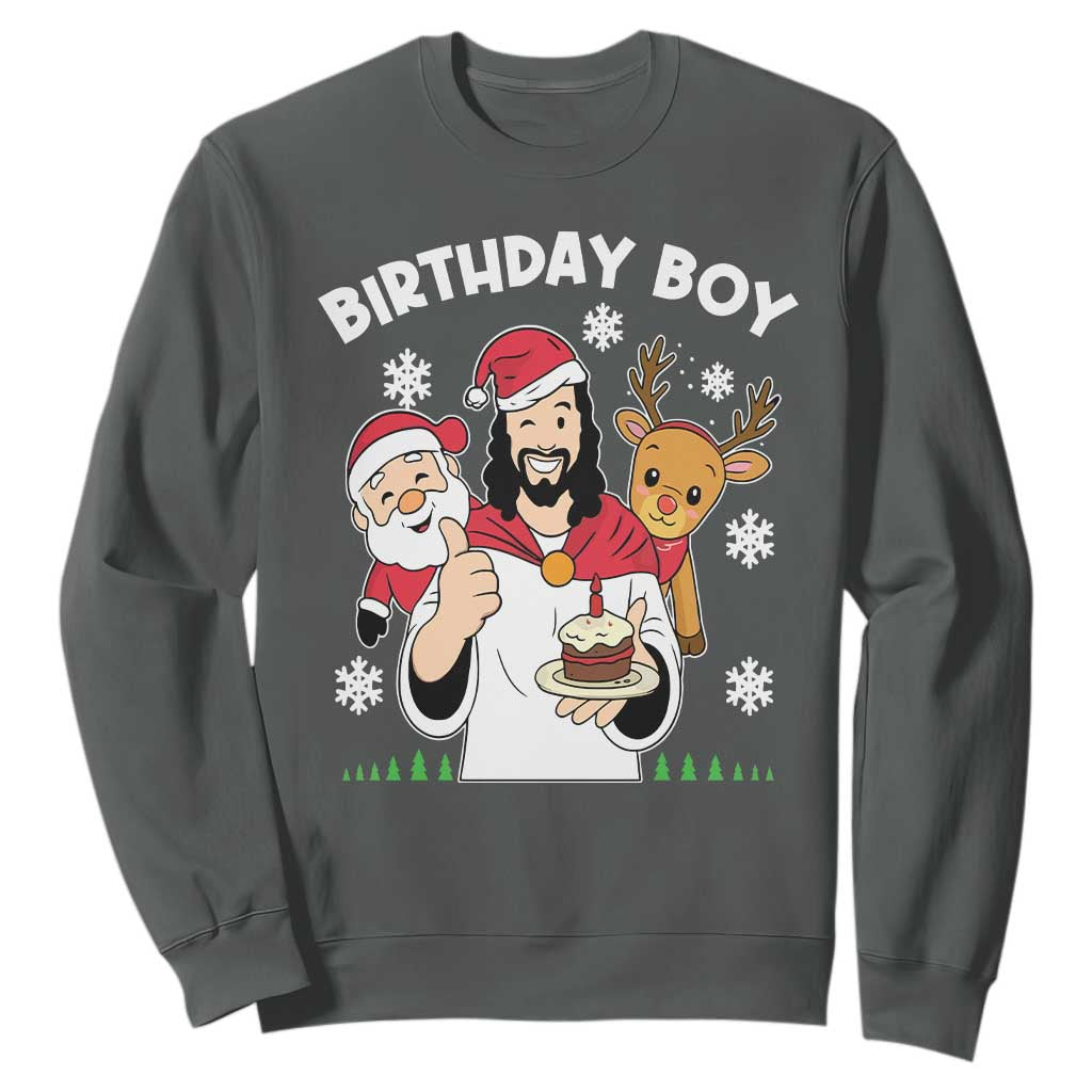 Birthday Boy Jesus Christmas Sweatshirt Christian Xmas TS10 Dark Heather Print Your Wear