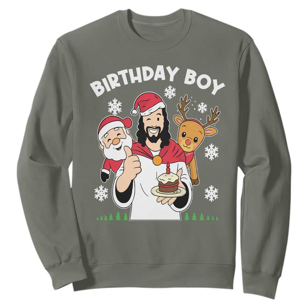 Birthday Boy Jesus Christmas Sweatshirt Christian Xmas TS10 Military Green Print Your Wear