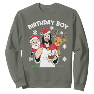 Birthday Boy Jesus Christmas Sweatshirt Christian Xmas TS10 Military Green Print Your Wear