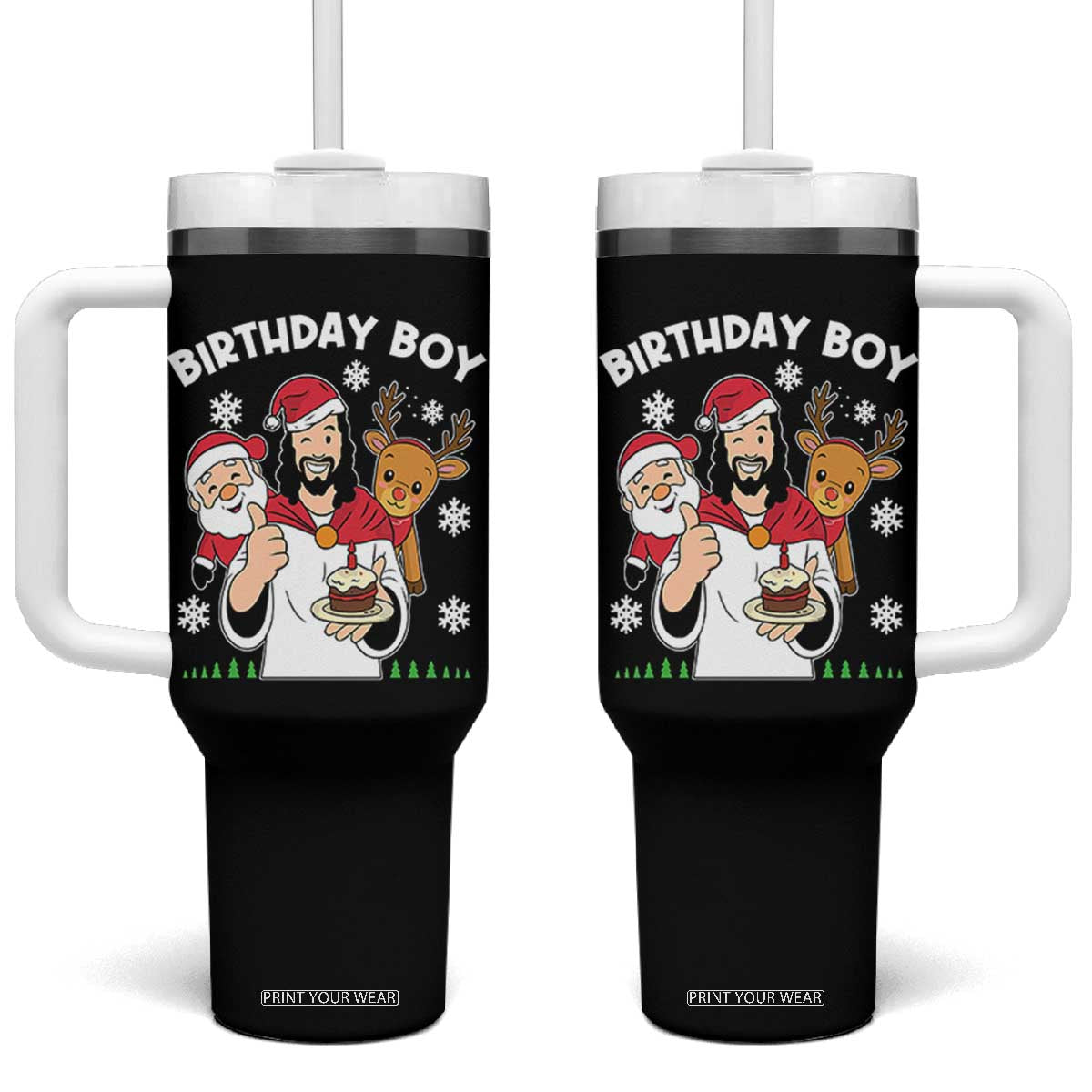 Birthday Boy Jesus Christmas Tumbler With Handle Christian Xmas TS10 One Size: 40 oz Black Print Your Wear