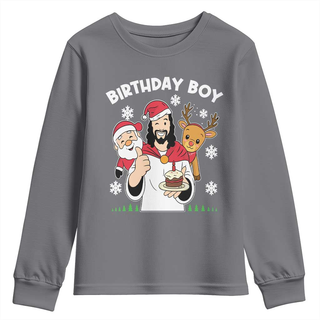 Birthday Boy Jesus Christmas Youth Sweatshirt Christian Xmas TS10 Charcoal Print Your Wear