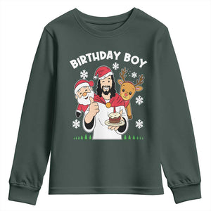Birthday Boy Jesus Christmas Youth Sweatshirt Christian Xmas TS10 Dark Forest Green Print Your Wear