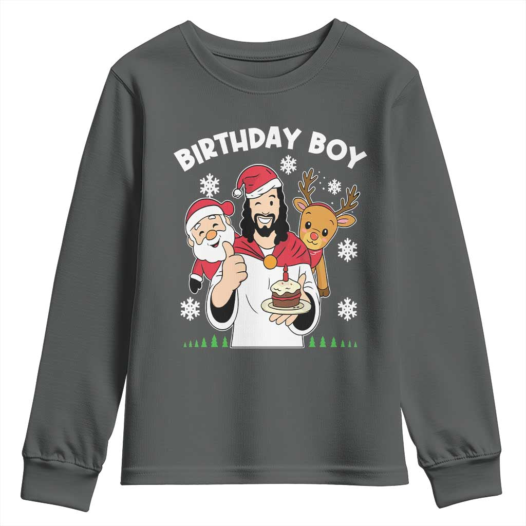Birthday Boy Jesus Christmas Youth Sweatshirt Christian Xmas TS10 Dark Heather Print Your Wear