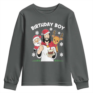 Birthday Boy Jesus Christmas Youth Sweatshirt Christian Xmas TS10 Dark Heather Print Your Wear
