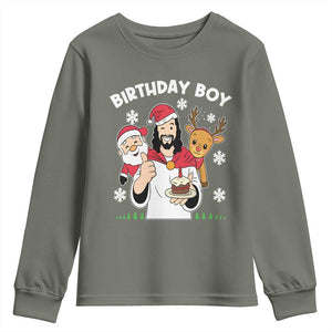 Birthday Boy Jesus Christmas Youth Sweatshirt Christian Xmas TS10 Military Green Print Your Wear