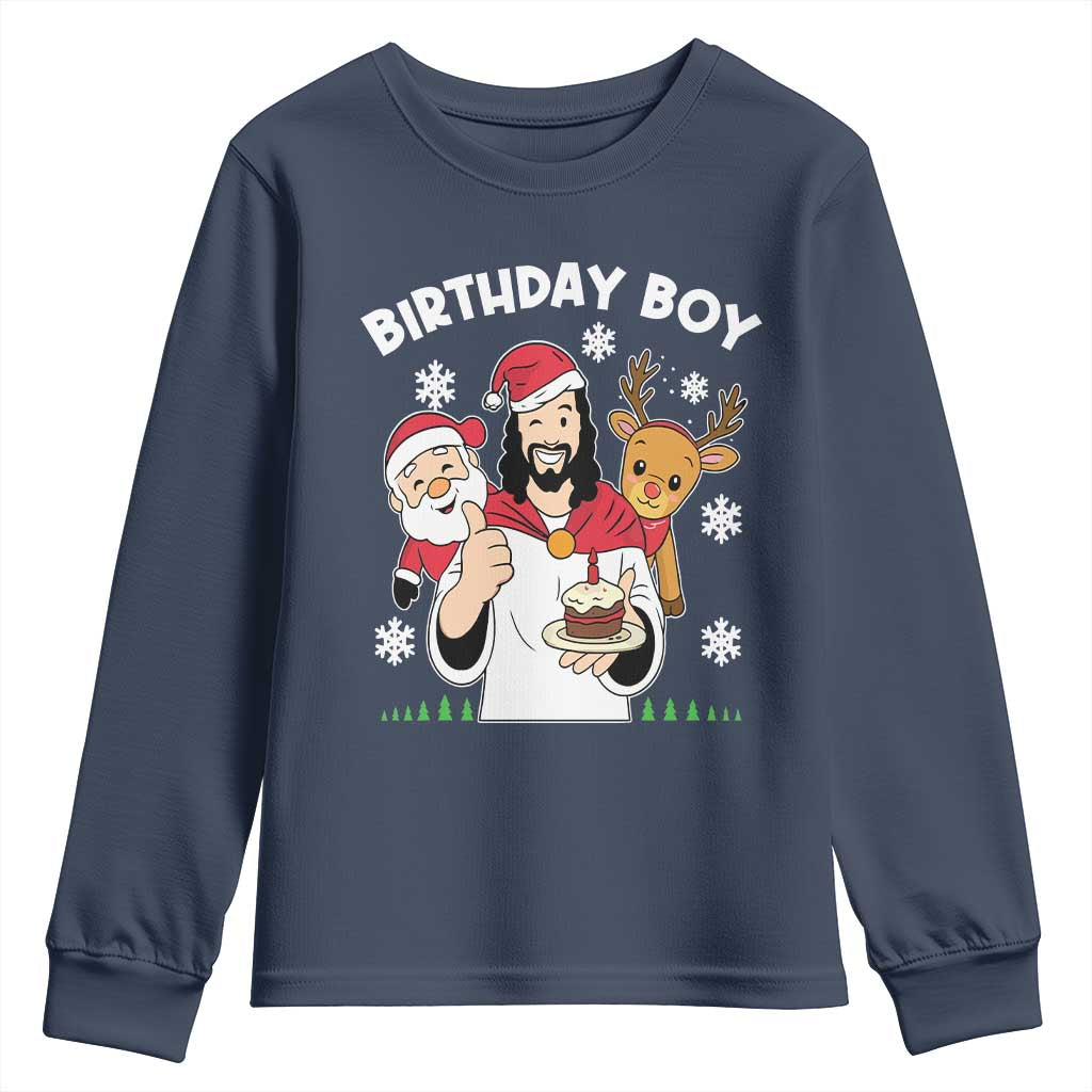 Birthday Boy Jesus Christmas Youth Sweatshirt Christian Xmas TS10 Navy Print Your Wear