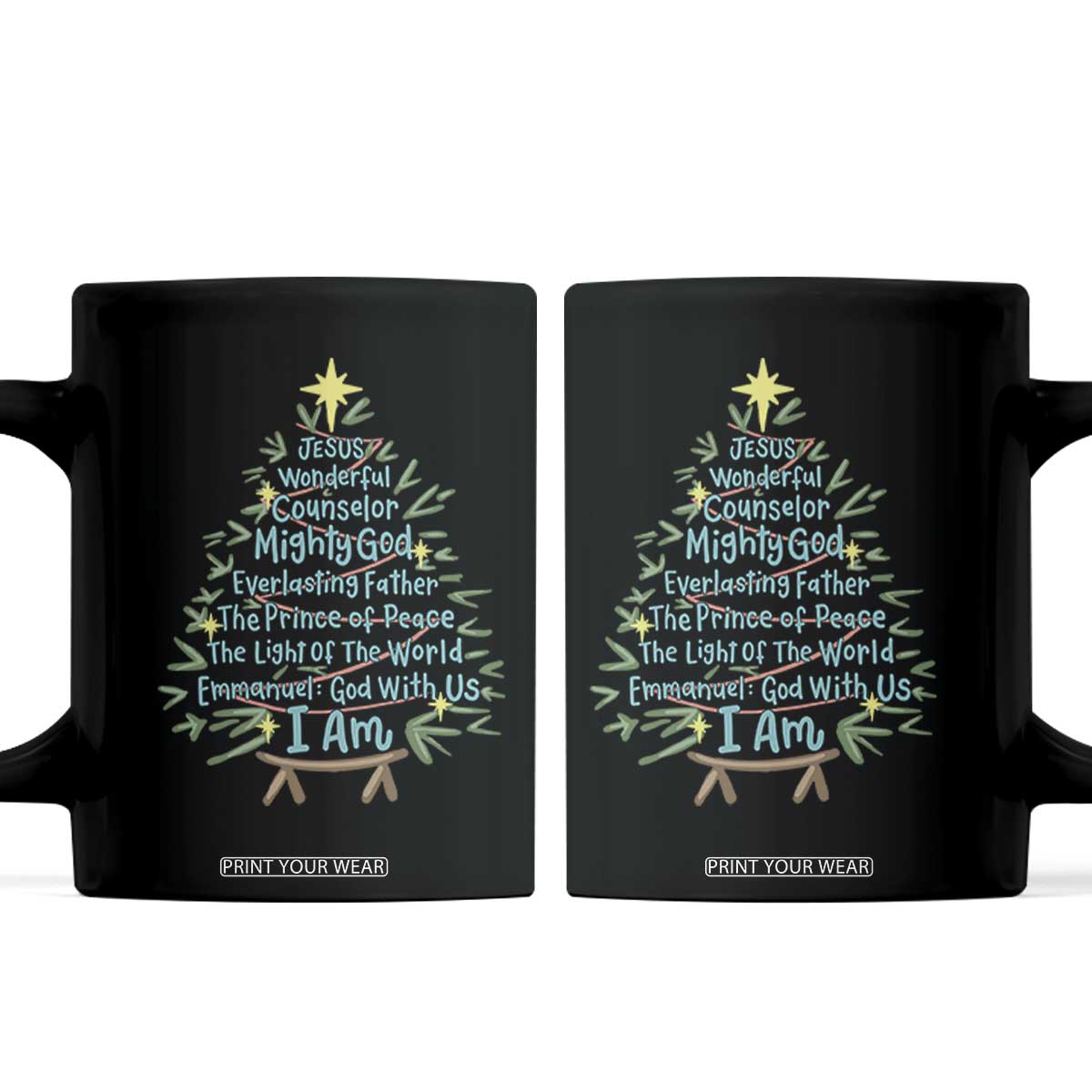 Jesus Names Christmas Tree Coffee Mug Christian Bible Verse Xmas TS10 Black Print Your Wear