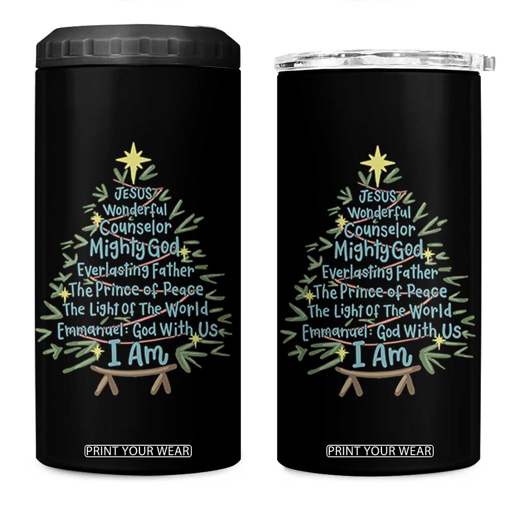 Jesus Names Christmas Tree 4 in 1 Can Cooler Tumbler Christian Bible Verse Xmas TS10 One Size: 16 oz Black Print Your Wear